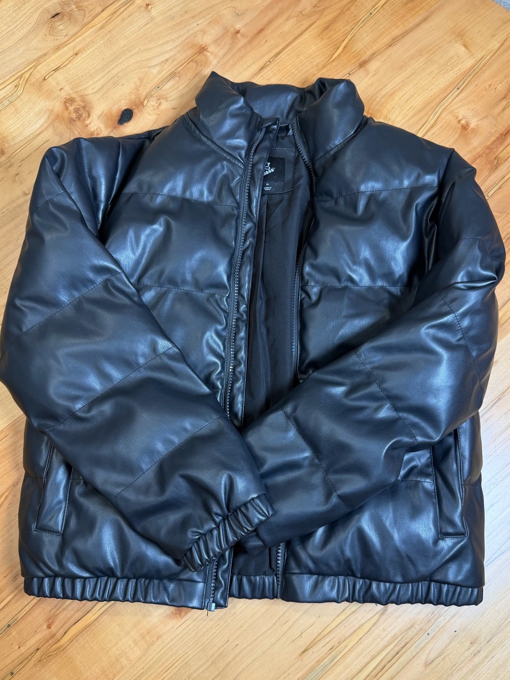 Art Class Black Faux Leather Puffer Jacket Kids XL